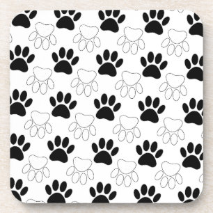 Dessous-de-verre Motif Empreinte de patte de chien noir et blanc