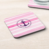 Dessous-de-verre Motif et Ancre Nautique rose blanc aquarelles (Côté gauche)