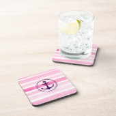 Dessous-de-verre Motif et Ancre Nautique rose blanc aquarelles (Côté Droit)