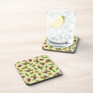 Dessous-de-verre Motif Feuille d'olive et d'olive rustique