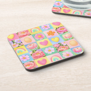 Dessous-de-verre Motif Floral à Carreaux Tendance de Printemps
