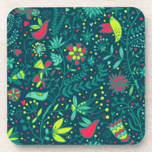 Dessous-de-verre Motif floral avec des oiseaux de bande dessinée