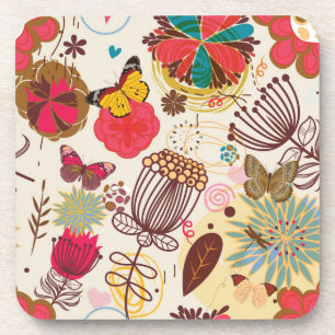 Dessous-de-verre Motif floral dans le rétro style 4