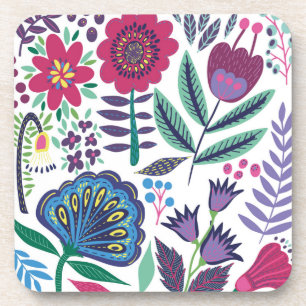 Dessous-de-verre Motif floral d'art populaire magenta