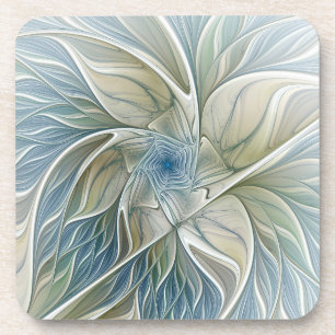 Dessous-de-verre Motif floral de rêve abstrait bleu kaki fractal