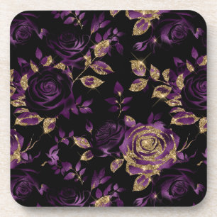 Dessous-de-verre Motif floral de rose violette et or élégant