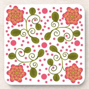 Dessous-de-verre Motif floral et à pois rose fantaisie personnalisé