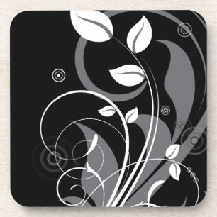 Dessous-de-verre Motif floral gris sur le noir