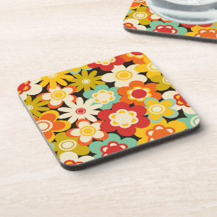 Dessous-de-verre Motif floral mignon rétro coloré vif