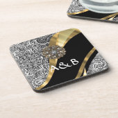 Dessous-de-verre Motif floral noir et blanc de damassé (Côté gauche)