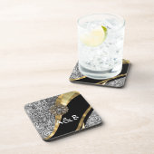 Dessous-de-verre Motif floral noir et blanc de damassé (Côté Droit)