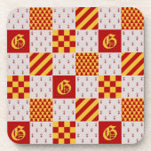 Dessous-de-verre Motif Héraldique Médiéval Jaune Rouge Vair Fourrur (Devant)