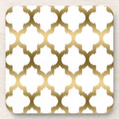 Dessous-de-verre Motif Ikat Quatrefoil Blanc Et Or (Devant)
