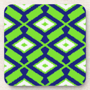 Dessous-de-verre Motif Ikat - Vert, Indigo Bleu et Blanc