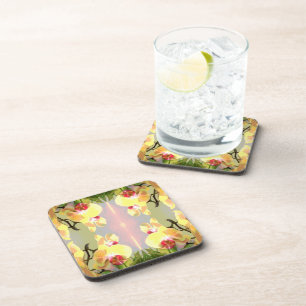 Dessous-de-verre Motif jaune d'orchidées