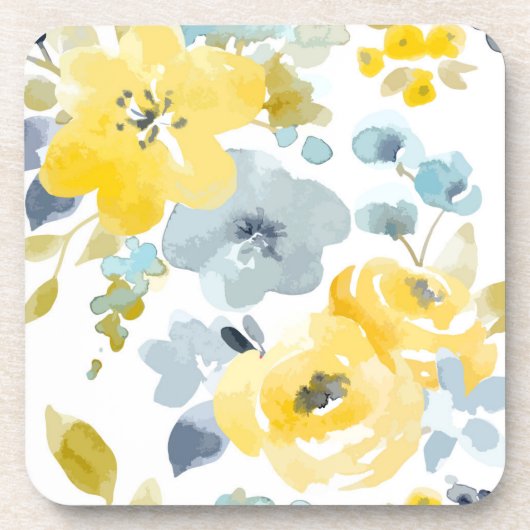 Dessous-de-verre Motif jaune et bleu d'aquarelle (Devant)