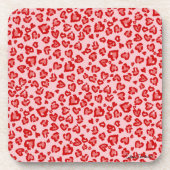 Dessous-de-verre Motif léopard des coeurs en rouge sur blush (Devant)