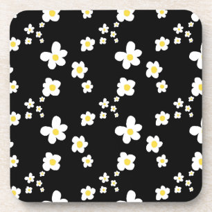 Dessous-de-verre Motif marguerite tendance noir jaune blanc, modern