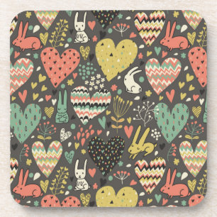 Dessous-de-verre Motif mignon de lapins d'amour avec des coeurs