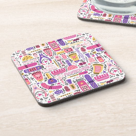 Dessous-de-verre Motif mignon de manucure de griffonnage (Côté gauche)