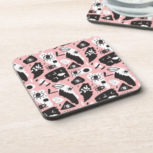 Dessous-de-verre Motif moderne abstrait d'oeil et de lèvres (Côté gauche)