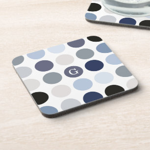 Dessous-de-verre motif monogramme à pois bleu gris moderne