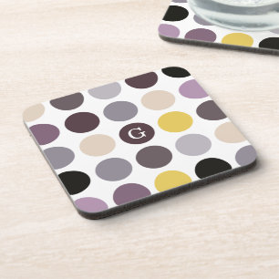 Dessous-de-verre Motif monogramme à pois jaune violet moderne