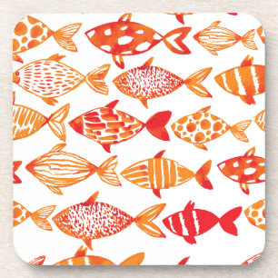 Dessous-de-verre Motif orange lumineux de poissons d'aquarelle