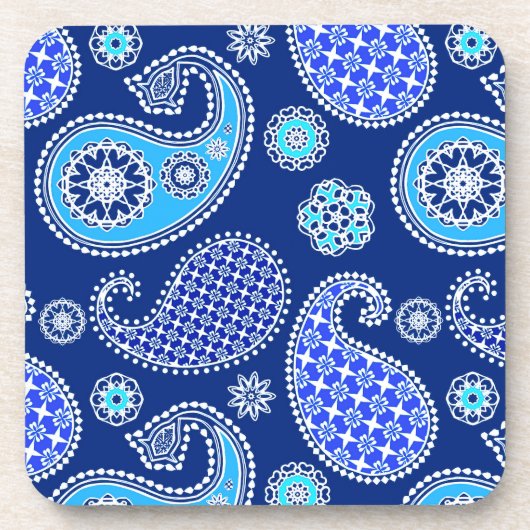 Dessous-de-verre Motif Paisley, bleu cobalt et blanc (Devant)