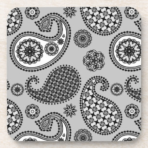 Dessous-de-verre Motif Paisley, tons gris, noir et blanc