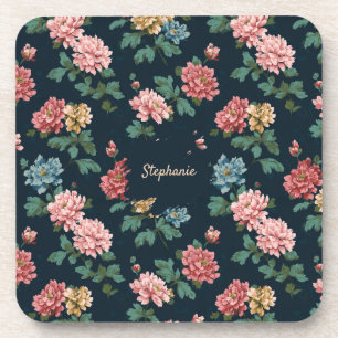Dessous-de-verre Motif Peony vintage coloré sur Arrière - plan noir