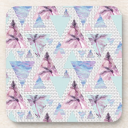 Dessous-de-verre Motif rose et bleu d'aquarelle de palmier (Devant)