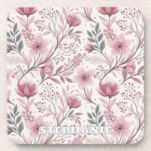 Dessous-de-verre Motif Sakura en fleurs de cerises roses sur blanc