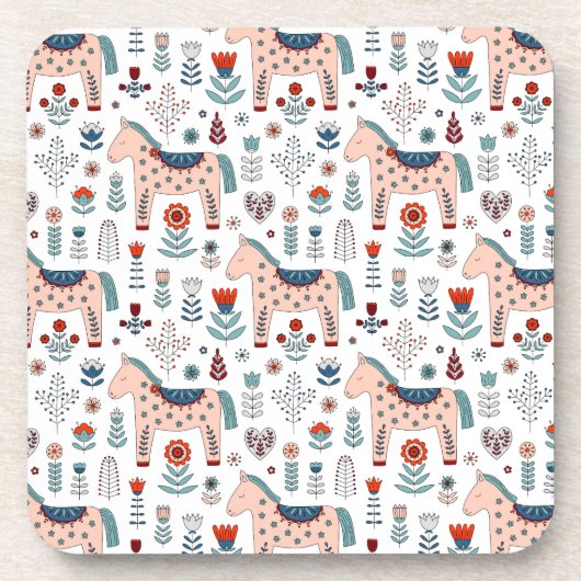 Dessous-de-verre Motif scandinave d'art populaire de cheval (Devant)