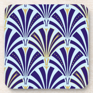 Dessous-de-verre Motif ventilateur Art déco - cobalt et bleu ciel