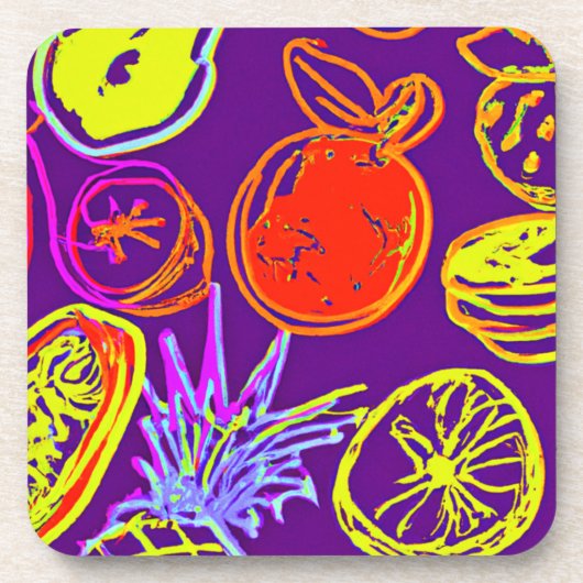Dessous-de-verre Motifs de fruits tropicaux au néon (Devant)