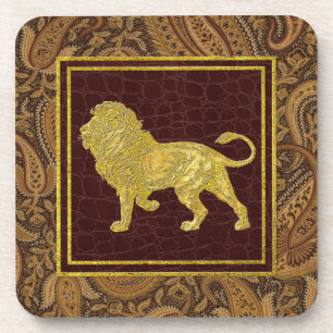 Dessous-de-verre Motifs de lion paisley et de cuir vintage or