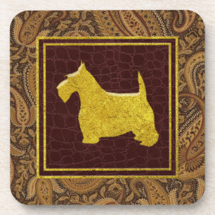 Dessous-de-verre Motifs écossais Terrier doré Paisley et cuir
