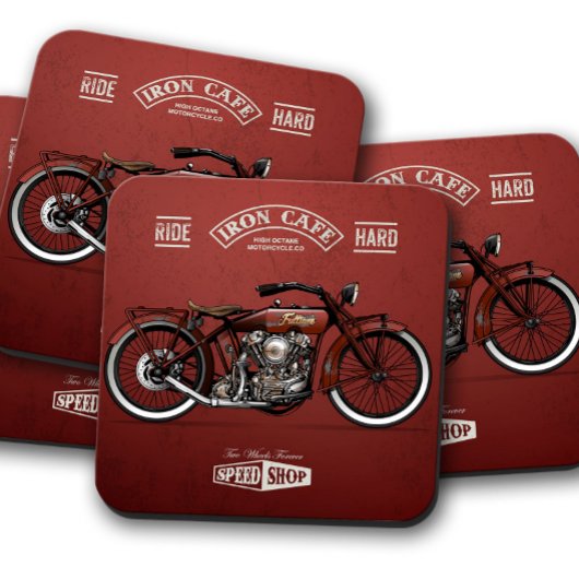 Dessous de verre moto Red Iron Cafe | Ensemble de 