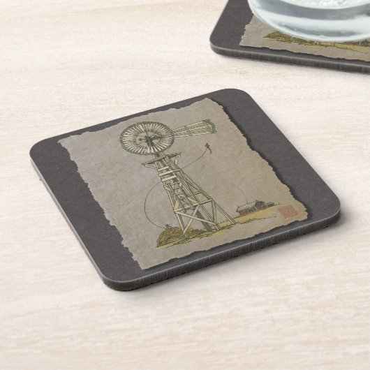 Dessous-de-verre Moulin à vent en bois rustique (Côté gauche)