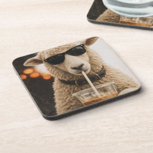Dessous-de-verre Moutons cools buvant du café glacé