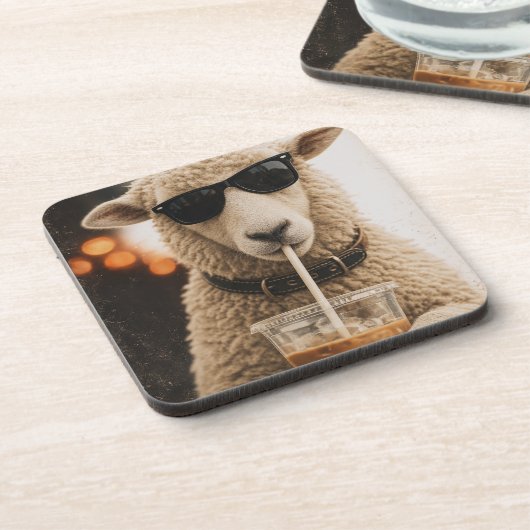 Dessous-de-verre Moutons cools buvant du café glacé (Côté gauche)