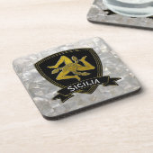 Dessous-de-verre Nacre noire sicilienne d'or de Trinacria (Côté gauche)