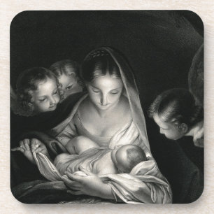 Dessous-de-verre Nativity Baby Jésus Virgin Mary Angels Black White