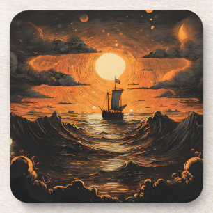 Dessous-de-verre Navire naviguant la nuit