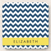 Dessous-de-verre Navy Blue Zigzag, Navy Blue Chevron, Votre nom (Devant)