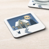 Dessous-de-verre Neige, nuit étoilée, avec chat et Père Noël Sleigh (Côté gauche)