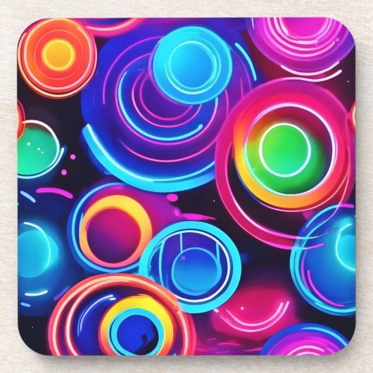 Dessous-de-verre Neon Circles Art Abstrait (Devant)