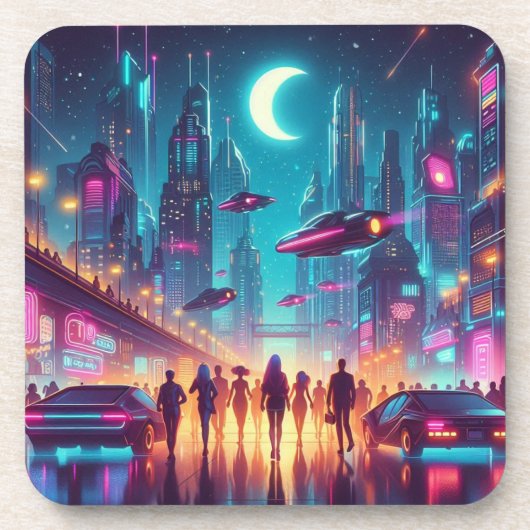 Dessous-de-verre Neon Cityscape (Devant)