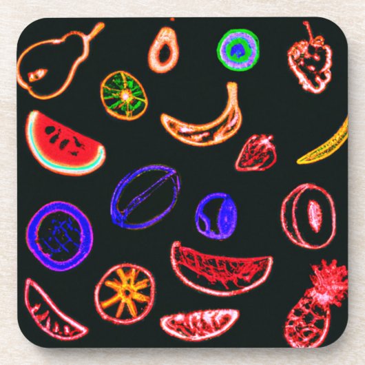 Dessous-de-verre Neon Fruits Motif Design d'art (Devant)